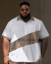 Big Men Color Block Short Sleeve Shirt and Plaid Shorts Set